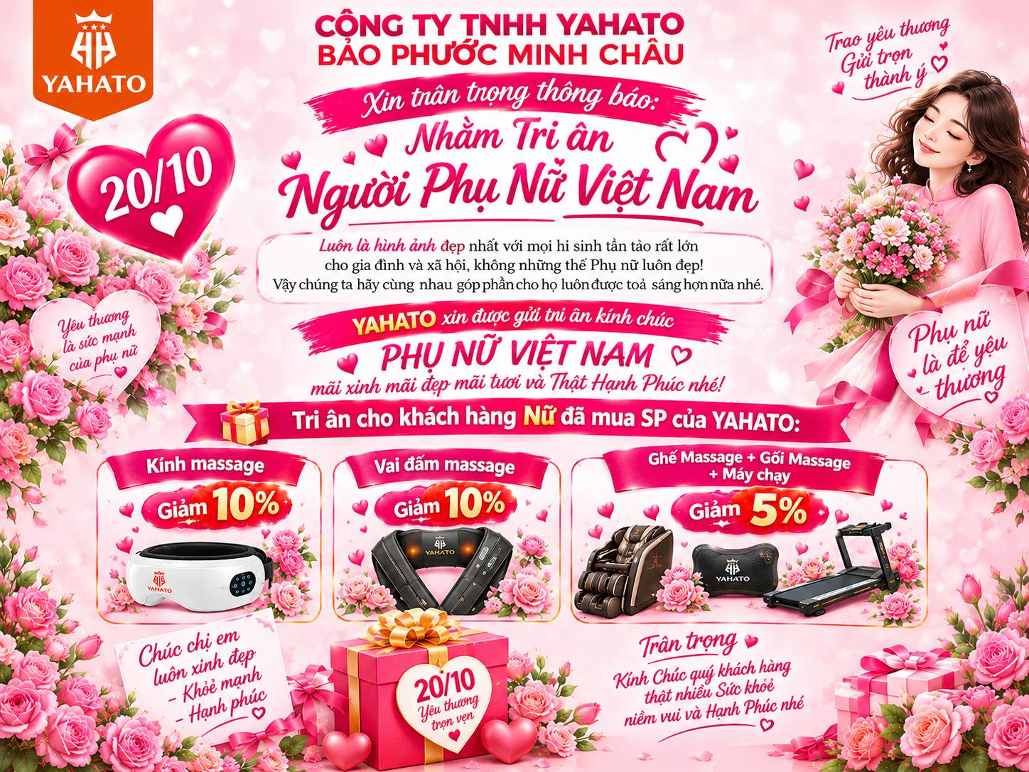 YAHATO Tri Ân Khách Hàng Nữ Nhân Ngày 20/10 – Ưu Đãi Đặc Biệt, Trao Yêu Thương Trọn Vẹn